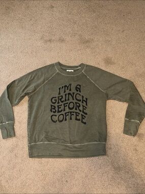 Maurices Olive Green Graphic Sweatshirt - "I'm A Grinch Before Coffee"